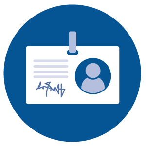 Simple illustration of a student badge with a profile photo and signature