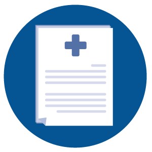 Simple illustration of paperwork with a health cross at the top of the first page