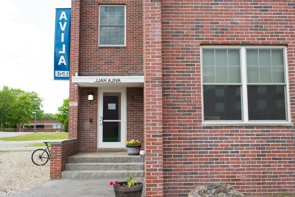 The entrance door to Avila residence hall